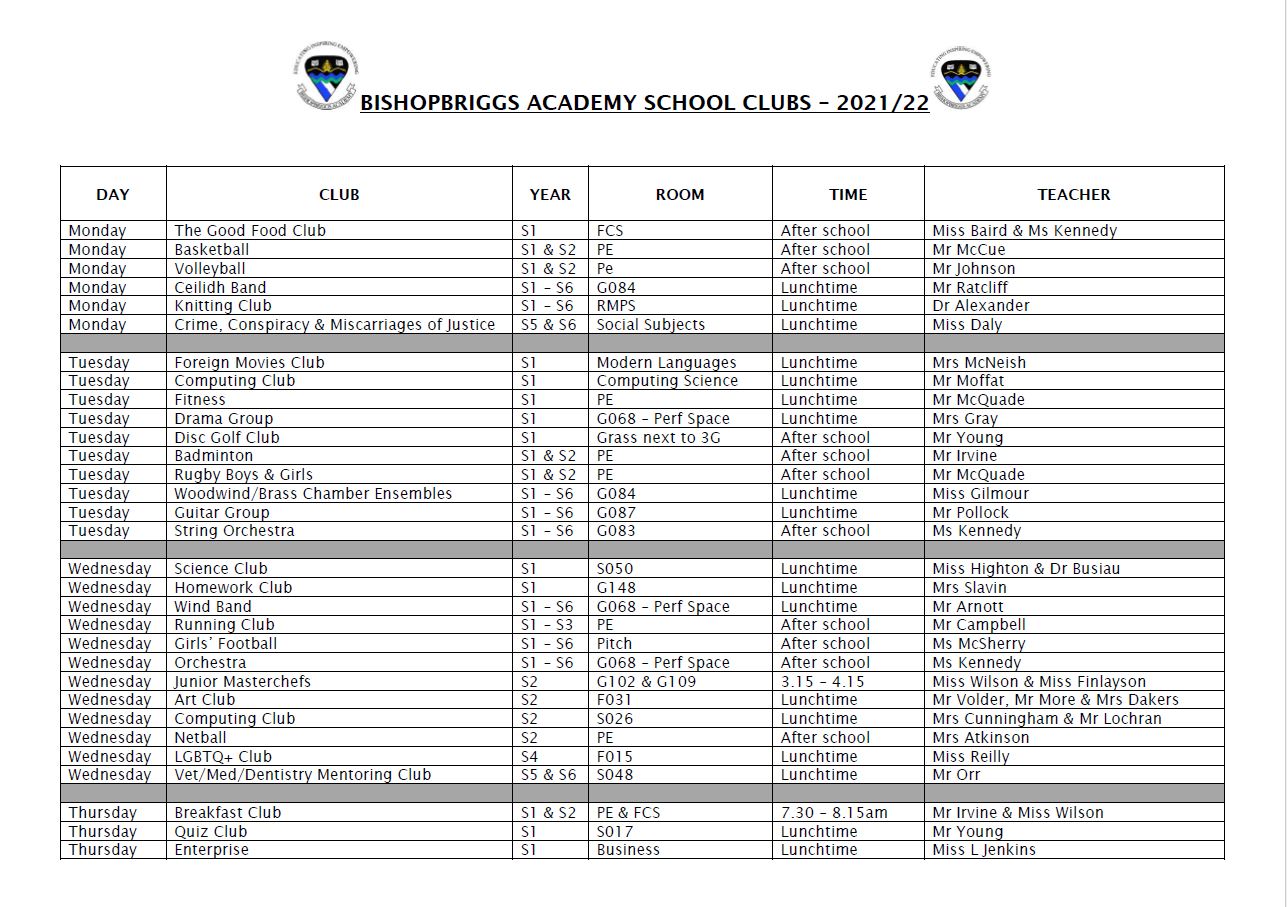 school clubs